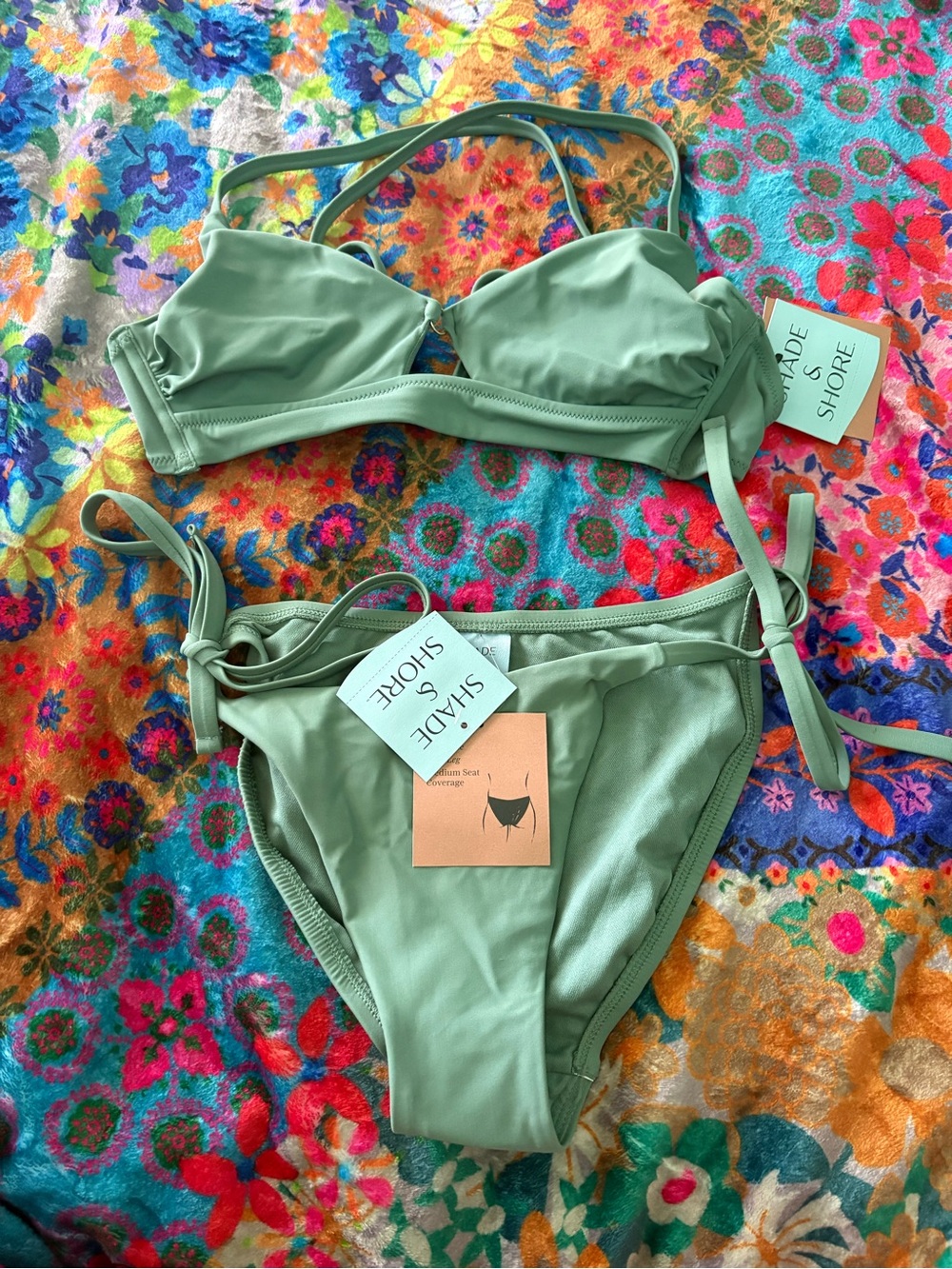 Shade & Shore Light Sage Green Bikini Bottoms with Tie Sides
